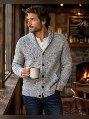 Old Navy Gray Marled Shawl Collar Grandpa Cardigan Sweater Button Front Unisex M